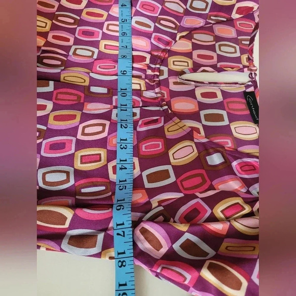 100% Silk dress retro psychedelic colorful ruffle trim romantic Geometric Sz 10 - Picture 6 of 8